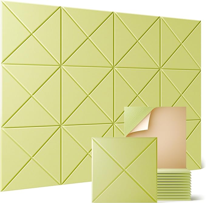 Sonicism 12 Pack X-Lined Acoustic Panels with Self-Adhesive, 12"X 12"X 0.4" Sound Proof Foam Panels, Decorative Soundproof Wall Panels, Sound Absorbing Tile for Home & Offices, Pale Yellow by Sonicism