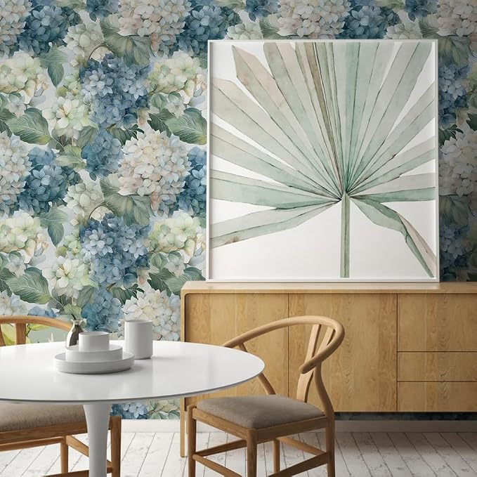 Vintage Watercolor Blue/White/Green Hydrangea Floral Peel and Stick Wallpaper Wall Decor Self Adhesive Wall Paper Stick on Easy Peel Off Contact for Renter Apartment - Image 6