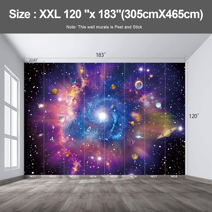 Planet Large wall murals Peel and Stick self Adhesive Galaxy Wallpaper for Bedroom Nursery Room - 120"x183" - Image 2