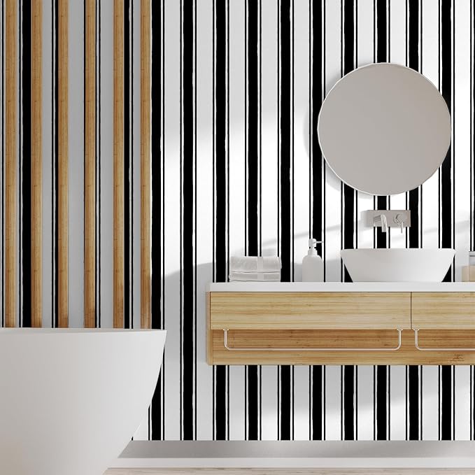 Affrolling Striped Peel and Stick Wallpaper 15.75"x118.11",Black | Watercolor Self Adhesive Contact Paper, Removable for Bedroom Cabinet Furniture, Cute Decor for Nursery Craft Room DIY - Image 5