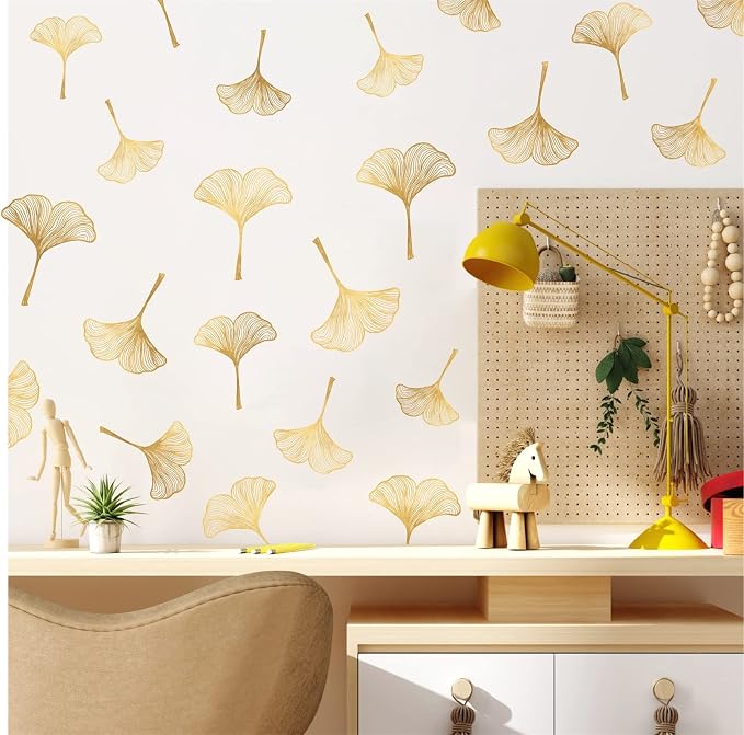 Golden Leaves Wall Decals Peel and Stick Art Mural Stickers for Living Room | Golden wall stickers, removable vinyl art, nordic plant decor, for living room bedroom bathroom kitchen farmhouse home decor - Image 2