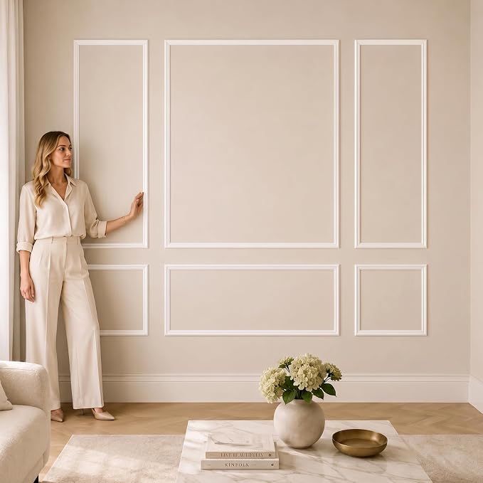 Pre-Cut Wall Molding Kit: Ready to Assemble Paintable Wainscoting Panels | Alternative to Peel-and-Stick Wall Panels,Accent Wall Interior Wall Decor for Living Room, Bedroom, Entryway White 24 PCS by Unknown
