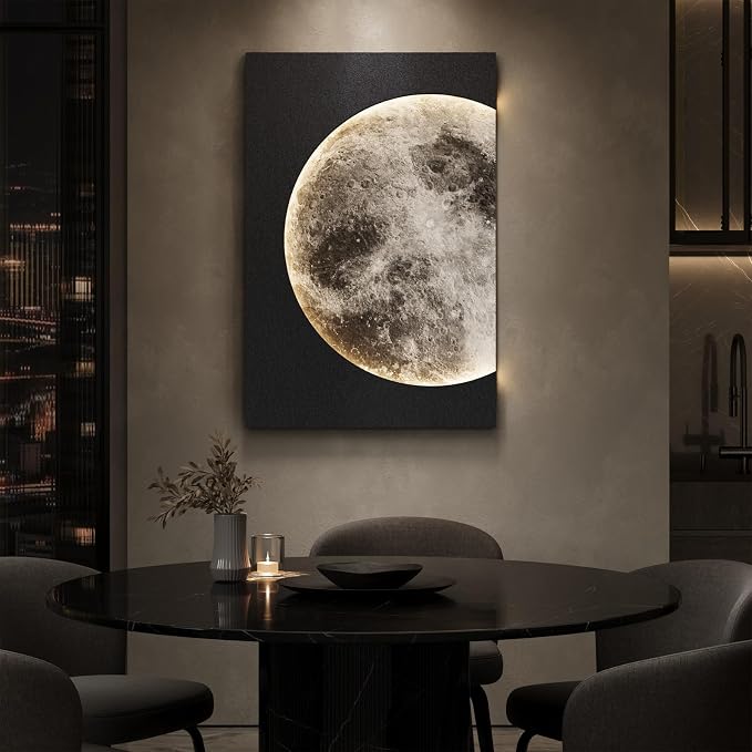 Cuspin Large 3D LED Moon Wall Art, 24x36 In (Black) | Modern minimalist style, Lighted lunar design, Standstone-like textured, For bedroom living room dining room hallway entryway - Image 7