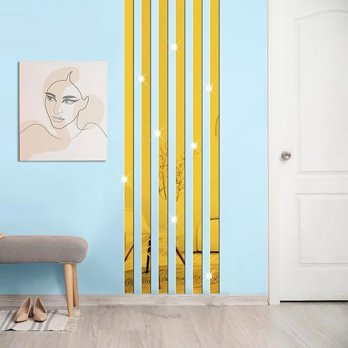 Stripe Mirror Wall Stickers Gold Acrylic Mirror Decals Decor Peel and Stick - Image 9