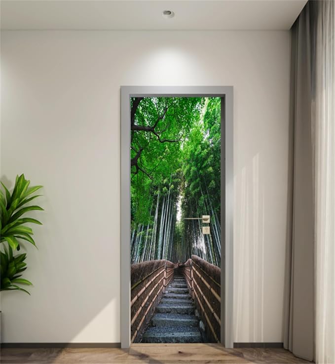 artfanke 3D Peel and Stick Door Murals 30.3"x78.7" - Self-Adhesive Door Wallpaper Stickers -Path in Forest of Bamboo Wall Poster Home Decor(2 Sheets/Set) - Image 3