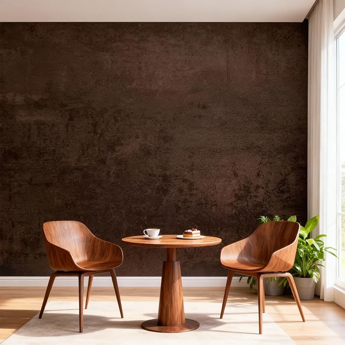 Bumoo Coffee Limewash Peel and Stick Wallpaper 32'' x 354'' Brown Concrete Contact Paper Self Adhesive Thick Cholocate Texture Waterproof Vinyl Leather Matte Wall Mural for Living Room Basement Gym - Image 3