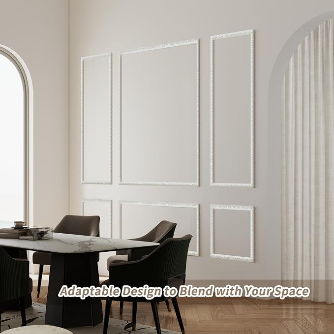 JBER Peel and Stick Wall Molding Kit, 6 Pre-Cut Wainscoting Panels, White | Ready-to-assemble pre-cut molding, 3D wall trim for interior wall décor, living room & bedroom, 3 top 3 bottom - Image 6