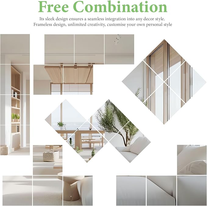 8 x 8'' x 4Pcs Glass Square Mirror Sheets for Wall Decor, 2mm Thick - Image 3