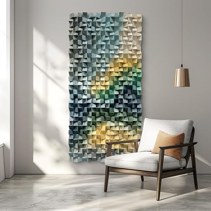 LIUZEYUE Wooden Wall Art, Layered Color Bands, Geometric Art | modern wood wall decor; blue gray and sage, broad blank-wall coverage; dining nook vertical blank-wall decor; 23.6 x 47.2 in by Unknown