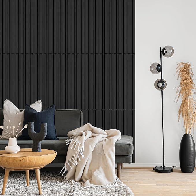 STICKGOO Slat Wall Panel, 3D Wall Panels for Interior Wall Decor PVC Fluted Textured Panel 12-Tile 19.7 x 19.7in - Black - Image 8