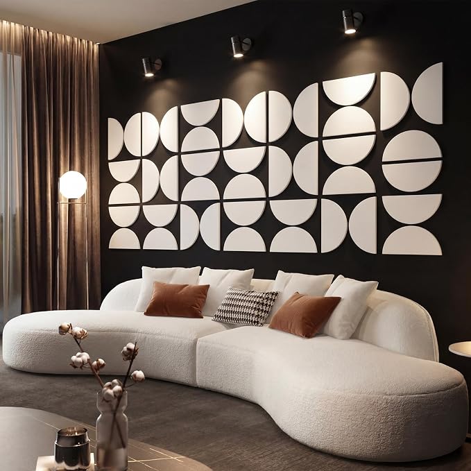 24 Pack Art 3D Wall Panels for Interior Wall Decor Decorative PVC Walls Panels White Half Circles Modern Panel Textured Accent Decor 7.87''x15.75'' 3D Art for Living Room Bedroom Office Background - Image 6