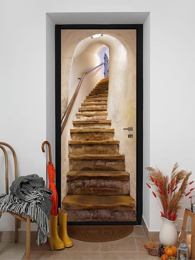 artfanke 3D Peel and Stick Door Stickers 30.3"x78.7"-Stone Ladder Door Wallpaper Murals Decal Self-Adhesive for Bedroom Home Decor (2 Sheets/Set) - Image 2