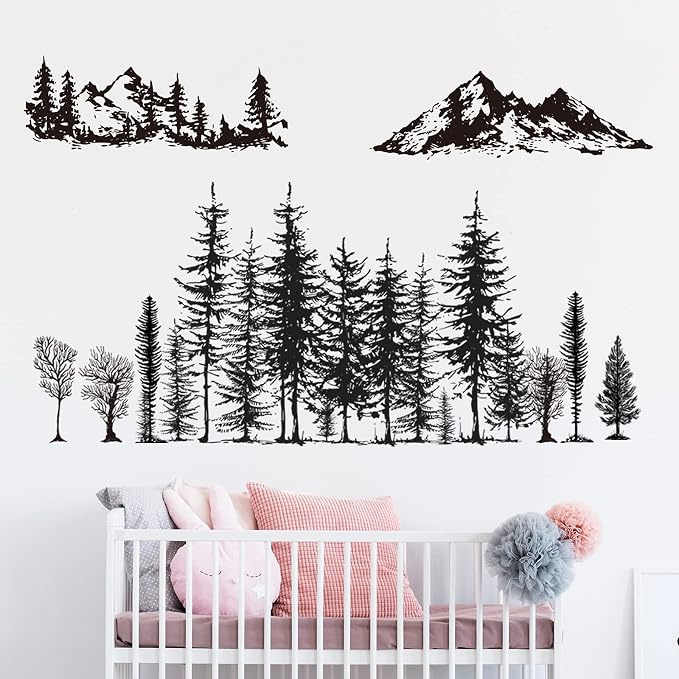 Outus 3 Sheets Mountain Forest Bear Wall Decals Stickers Pine Tree Wall Decals Woodland Trees Wall Stickers Forest Decals for Kids Nursery Bedroom Living Room Decor,11.8 x 35.4 Inches - Image 3