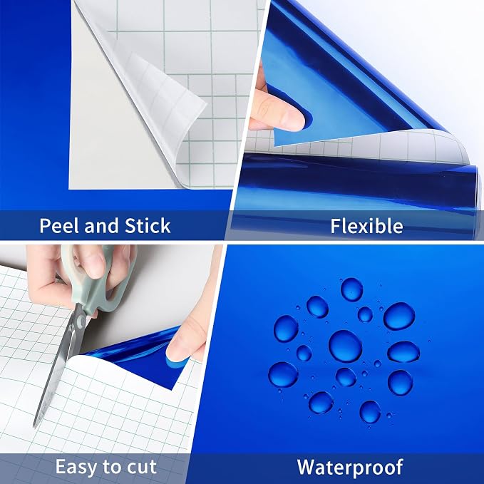 WESTICK Glossy Blue Mirror Frame Border Peel and Stick Mirror Wallpaper Border for Bathroom Repair Tape Roll Self Adhesive Blue Bulletin Board Boders for Classroom Living Room Decor 4" x 160" - Image 6