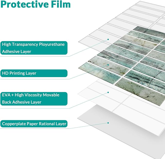 Joysticky 10-Sheet Peel and Stick Backsplash, 12" * 12" Crystal Texture Stick on Tiles Backsplash for Kitchen & Bathroom，Thicker Design Peel and Stick Wall Tiles（Greenstone Pattern） - Image 3