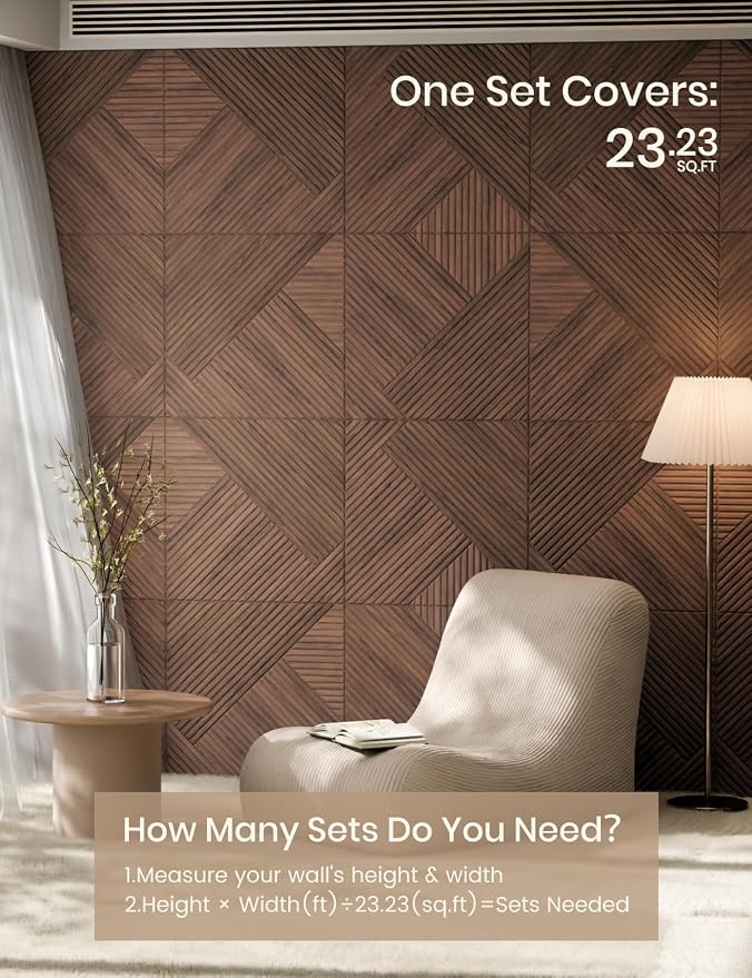 Fluxynara 6-Pack Felt Bulletin Board,Walnut Diamond Chevron-1 | 70.87" x 47.24" Cork Board Alternative, Acoustic Wall Panels with 60 Adhesive Tabs for Recording Studios and Home Offices - Image 7