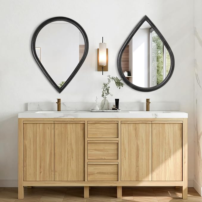Teardrop Wall Mirror with Wood Frame Rustic Wall Mirror Black Farmhouse Unique Irregular Wall Hanging Mirrors for Bathroom Living Room Hallway Wall Decor - Image 7