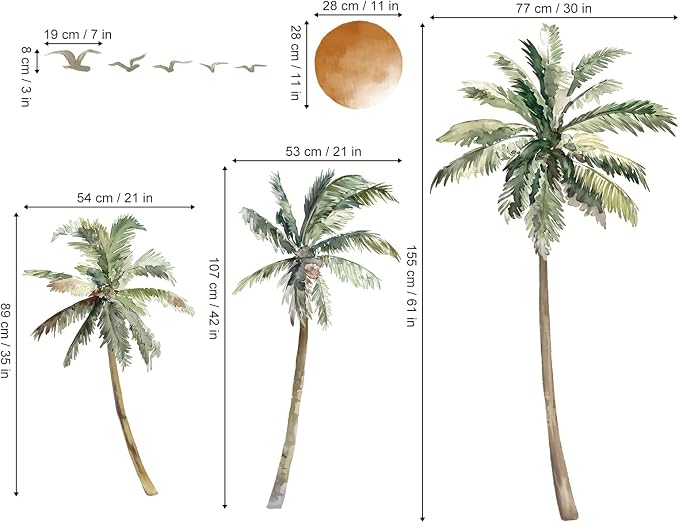 wondever Boho Palm Tree Wall Stickers Large Tropical Tree Sunset Peel and Stick Wall Art Decals for Living Room Bedroom TV Background (H: 63.8 inch) | Peel and Stick, Removable, Wall Art Decals, Wall Decoration, Living Room Bedroom, Office Sofa TV Home... - Image 5
