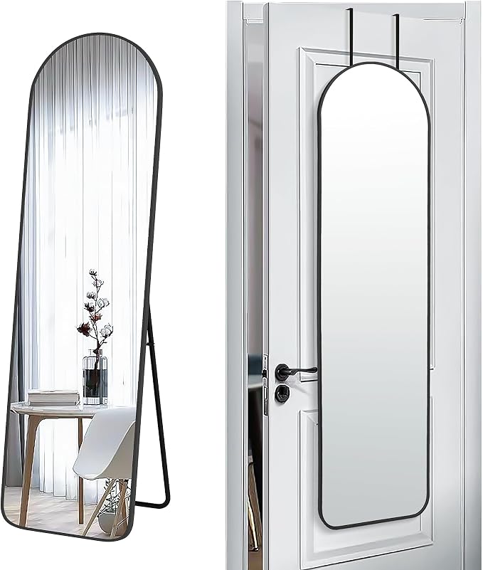 57x16" Full Length Mirror Floor Stand,Over the Door,Wall Mounted Black by SCWF-GZ