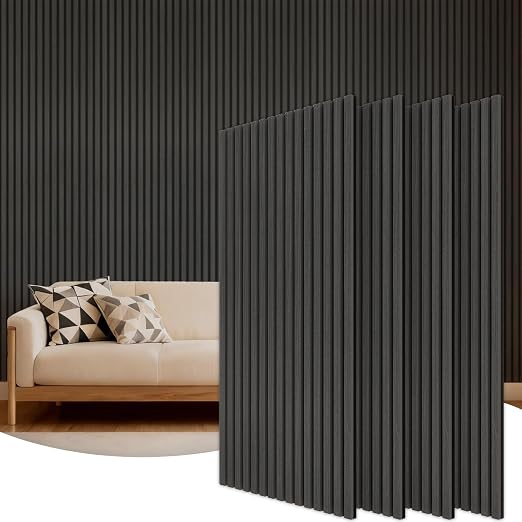 TONOR Wood Wall Panels for Interior Wall Decor-4 Pack 47.2" x 23.6" | Wood Slat Acoustic Panels-31ft², Soundproof Wall Panels for Noise Cancelling and Decoration, Living Room, Black by TONOR