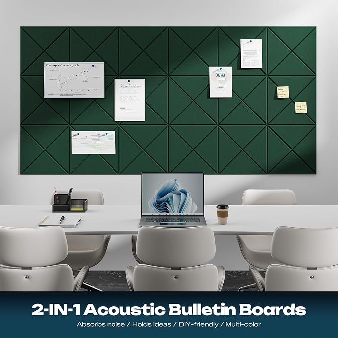 Sonicism 22 Pack X-Lined Acoustic Panels with Self-Adhesive, 12"X 12"X 0.4" Sound Proof Foam Panels, Decorative Soundproof Wall Panels, Sound Absorbing Tile for Home & Offices, Dark Green - Image 4