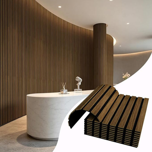 Vieshful 4-Pack Acoustic MDF Wood Slat Wall Panels for Flat & Curved Walls | 11"x15.7", Sound Absorbing Panels for Living Room, Columns, TV Walls & Interior Decor, Walnut by Vieshful