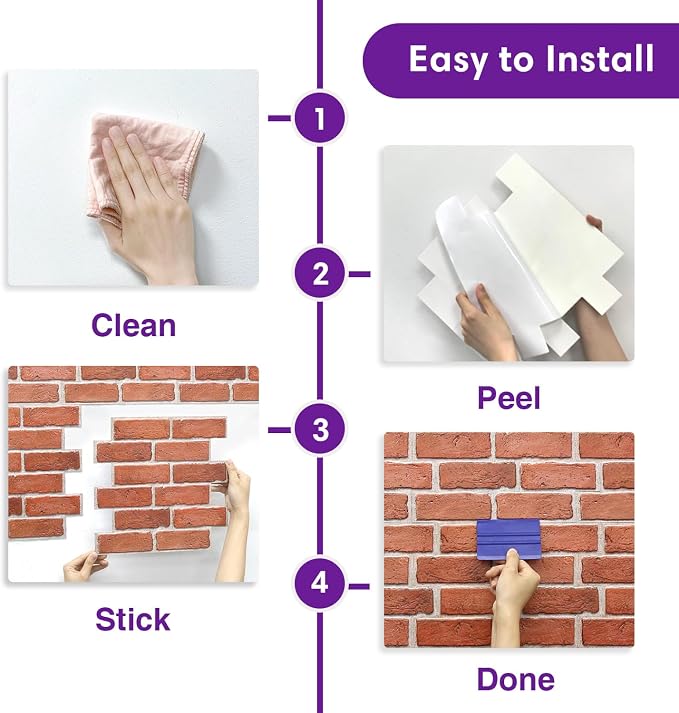 3D Peel and Stick Faux Brick Wall Panels 11.8" x 11.8" 10-Pack | Orange, Small Brick-Look Textured Sticker, Thin Lightweight PVC Self Adhesive Wall Tiles for Interior Decor, Cover 9.7 sq ft - Image 9