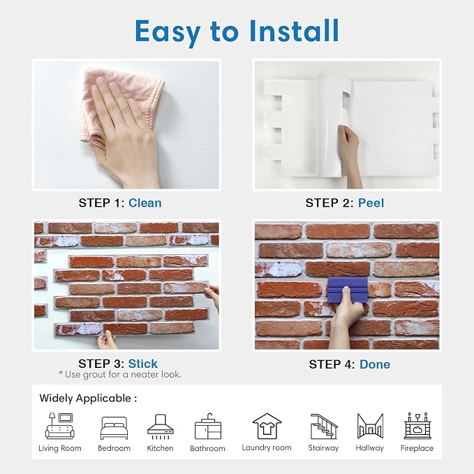 COMSTICKC 3D Faux Brick Wall Panels Peel and Stick, 12 Pcs 22.8" x 11.8" | Not Real Brick, Ultra-Light Thin PVC Wall Sticker, 3D Fake Brick Tiles Wall Covering for Interior Decor, Cover 22.48 sq ft - Image 8
