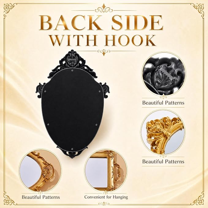 Beeveer 6 Pcs Vintage Gold Wall Mirror Set Luxury Gallery Wall Mirror Decorative Hanging Antique Decor for Living Room Entryway Wedding Bedroom Bathroom Victorian Decor (Classic,Gold) - Image 3