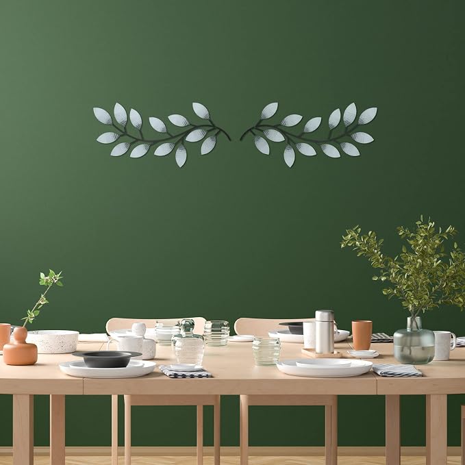 Zhengmy 2 Pcs Metal Leaf Wall Art Vine Branch Decor,Retro White | Olive Branch Metal Decor for Living Room Hallway, Symmetrical Leaf Pair for Doorway Entryway, Lightweight Hanging Art Design - Image 6