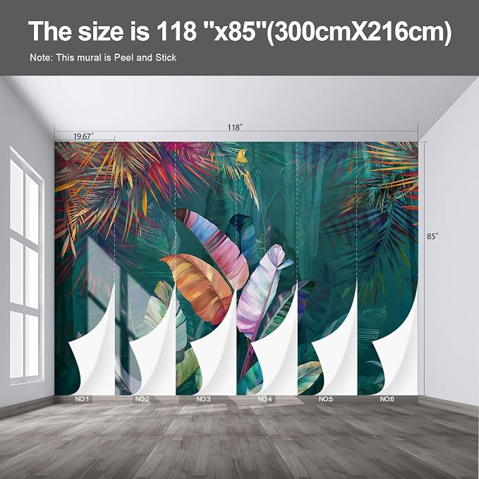 Tropical Plant Banana Leaf wall murals Peel and Stick self Adhesive Wallpaper for Bedroom Living Room - 85"x118" - Image 2