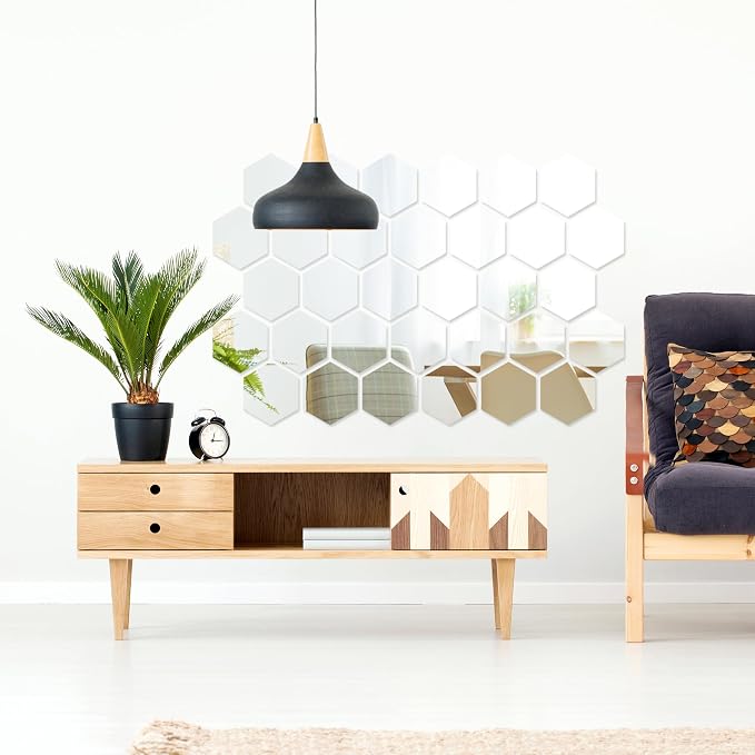 Shappy 32 Pcs Hexagon Mirror Wall Stickers, 18.4 x 16 x 9.2 cm - Image 5