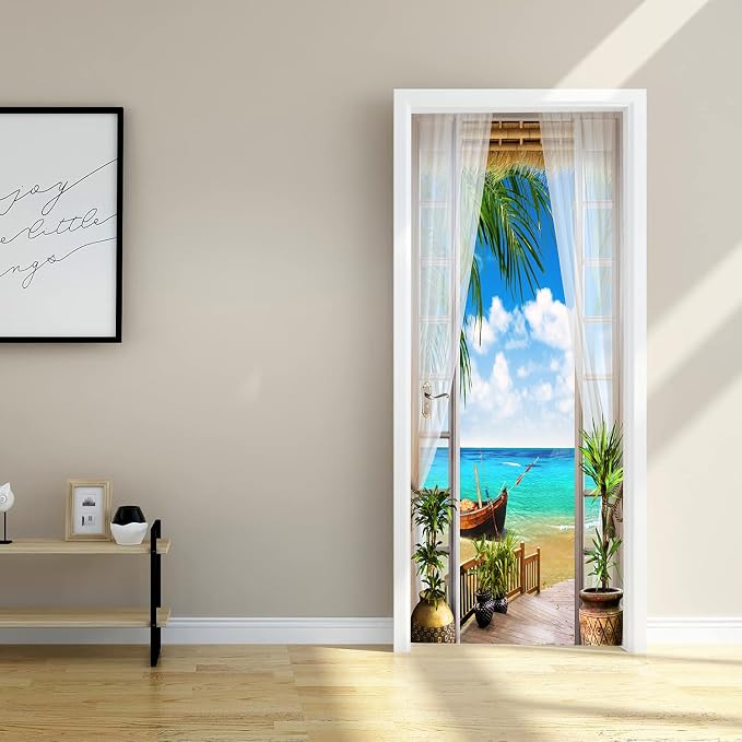 artfanke 3D Door Sticker Peel and Stick 33.5"x84.6" - Seascape Self-Adhesive Door Decal Wall Murals Wallpaper Waterproof for Home Bedroom Decor (2 Sheets/Set) - Image 4
