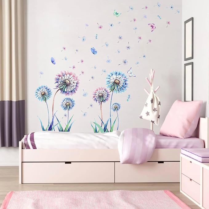 LHIUEM Blue Dandelion And Butterfly Wall Decal, 8x10 Inch, Vinyl, For Walls, Living Room, Bedroom, Girls Room, Funny Style, Floral Pattern - Image 2