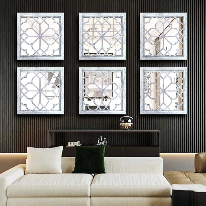 Wocred Set of 4 Mirrors Square Wall Mirror,Gorgeous Rustic Farmhouse Accent Mirror,Rustic White Color Entry Mirror for Bathroom Renovation,Bedrooms,Living Rooms and More(12”x12”4pcs) - Image 6