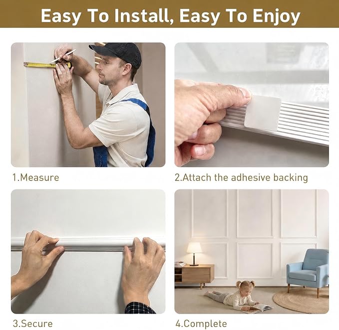 Wainscoting Molding Kit, 2 Frames, 16 x 24 Inch | Two 16 x 24 in pre-cut frames provide a compact peel-and-stick upgrade for doors, narrow walls, and small spaces. - Image 9