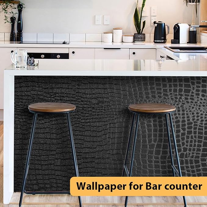 Arthome 17"×120" Black Crocodile Peel and Stick Wallpaper, Charcoal Black Alligator Textured Contact Self-Adhesive Waterproof Embossed Easy Peel Off Wallpaper for Cabinet Bedroom Bathroom - Image 3