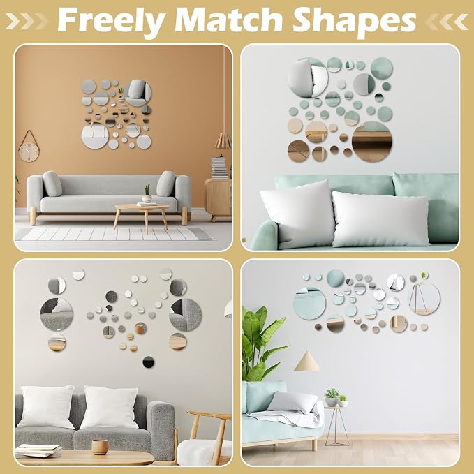 30 Pcs Round Mirror Tiles Self Adhesive, Mirror Wall Decals, Circular Glass Stick On Mirrors, Circle Mirrors for Wall Decor for Bedroom, Bathroom, Living Room, Door, 4 Sizes - Image 4