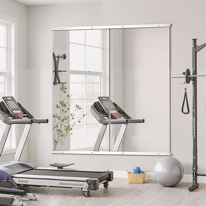 Home Gym Mirror for Wall, 56x28x2PCS Frameless Full Length Mirror, Silver - Image 2