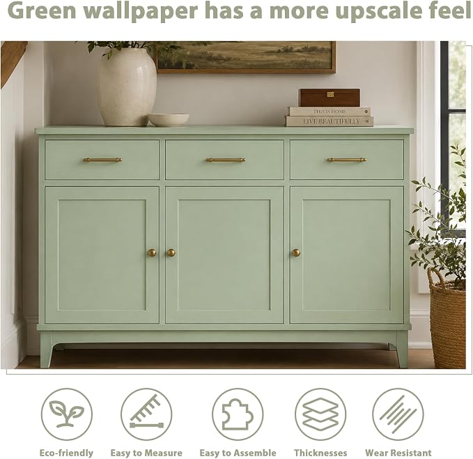 Peel and Stick Wallpaper Green Contact Paper Self-Adhesive Removable Waterproof Wallpaper Vinyl for Cabinets Countertops Bathroom Kitchen Wall Covering 17.7"x118" - Image 5