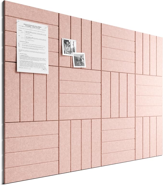 Bumusty 48"x 36" Large Felt Bulletin Board Tiles, Pink | 12-Pack Cork Board Alternative, Wall Decor, 30 Pushpins, 60 Adhesive Tabs, Vision Board, Office, Classroom, Home, Dorm by BUMUSTY