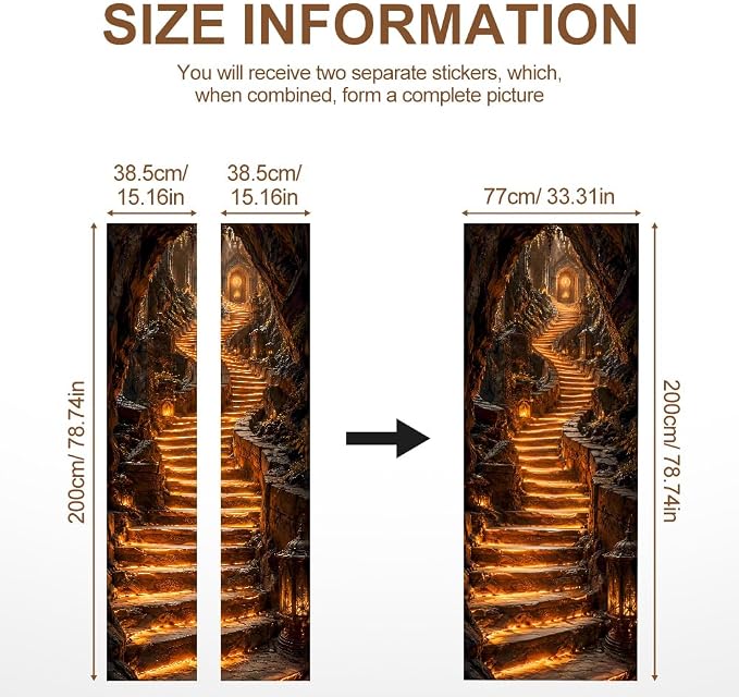 Glowing Cave Staircase Peel and Stick Door Mural 30.31x78.74 in | Glowing cave staircase fantasy scene; self-adhesive vinyl that smooths onto flat hallway or bedroom doors - Image 4
