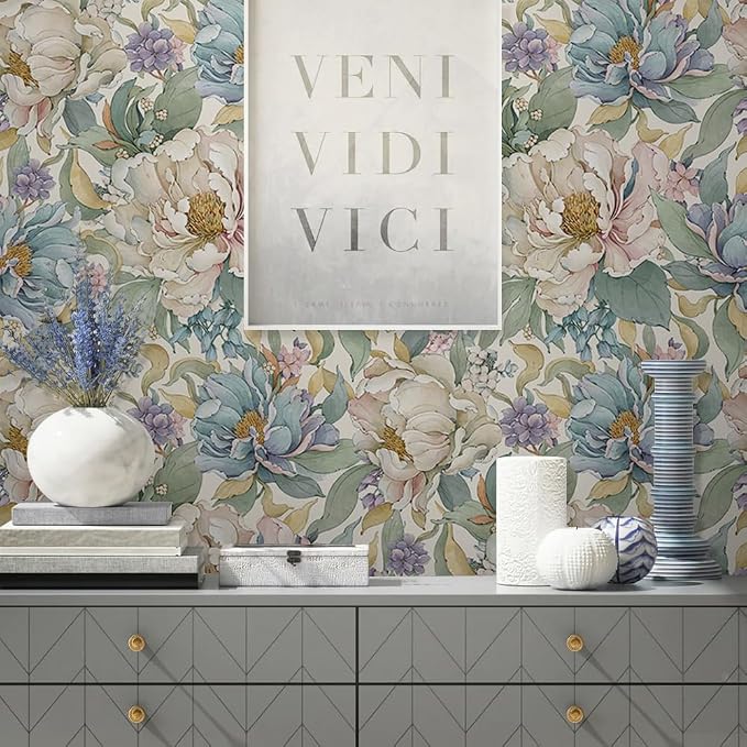 MuralPeel Dreamy Peonies Floral Vintage Roses Beige/Olive Peel and Stick Wallpaper Self Adhesive Removable Easy Peel Off Contact Paper Stick on Wall Paper for Bedroom/Renter - Image 6