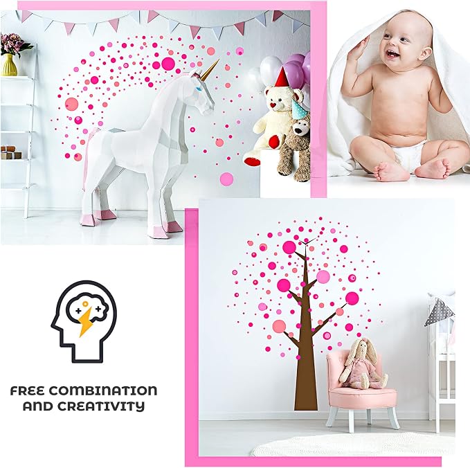 Zonon 264 Pcs Pink Polka Dot Wall Decals, Circle Vinyl Peel and Stick | Removable Stickers for Nursery Bedroom Playroom Classroom, Colorful Circle Design, Easy Apply and Reposition, Safe Vinyl - Image 6