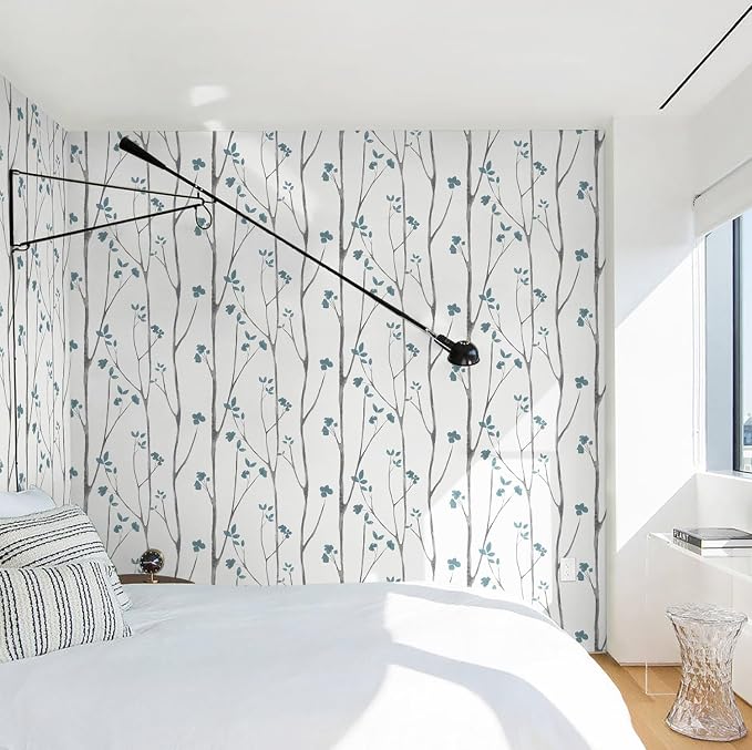 Timeet Peel and Stick Wallpaper White and Blue Floral Wallpaper Boho Leaf Contact Paper Self Adhesive Removable Wall Paper for Bedroom Bathroom Cabinet Wall Decoration 16"x78.7" - Image 4