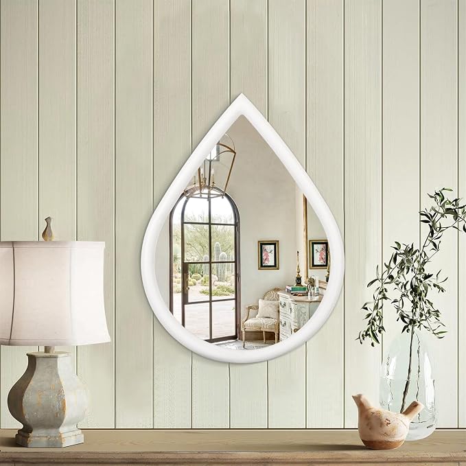 Small Wall Mirror Wood Framed Decorative Mirror White Teardrop Hanging Mirrors Unique Vanity Mirror for Bedroom Bathroom Living Room - Image 6