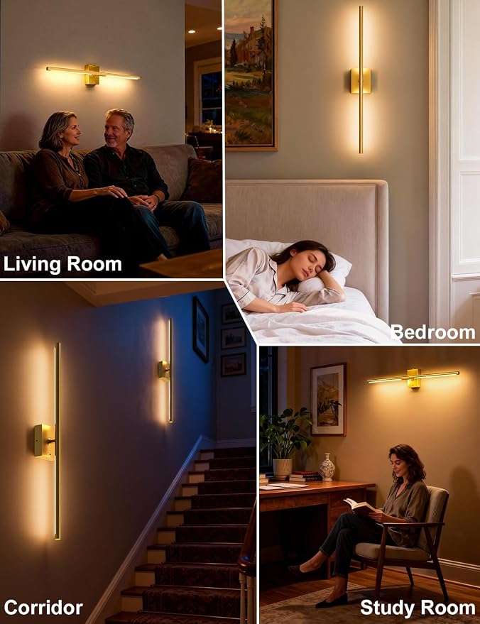 Battery Operated Wall Sconces Set of 2, Wireless Rechargeable Wall Lights | 10000mAh, Remote Control, 4CCT Dimmable, 360° Rotation, Modern Home Decor for Living Room, Bedroom, Picture Lighting, Gold - Image 3