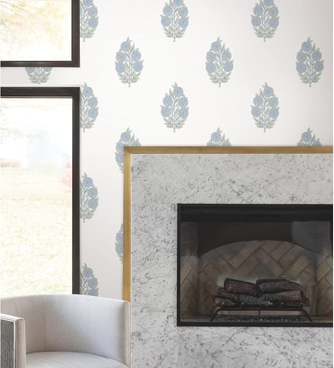 RoomMates Tamara Day RMK12517RL Blue Dutch Floral Peel and Stick Wallpaper - Image 9