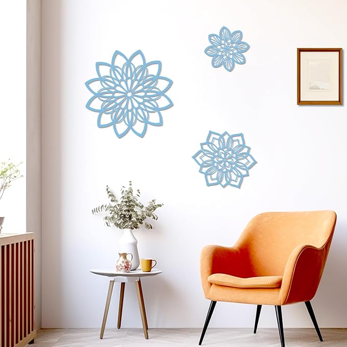 Zzbakress 3 Pcs Metal Flowers Wall Art Bathroom Wall Decor (Blue Elegant) | Farmhouse Flower Bathroom Decor Wall Decorations For Bathroom, Living Room, Office, Kitchen, Hallway And Outdoor - Image 4