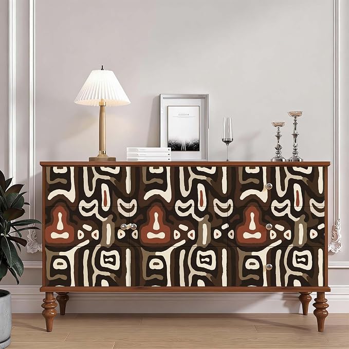 African Boho Abstract Geometric Tribal Swirl Peel and Stick Wallpaper Self Adhesive 17.72" x 119.12'' Brown Curved Line Wall Paper Renter Friendly Removable Waterproof for Living Room Bedroom - Image 5